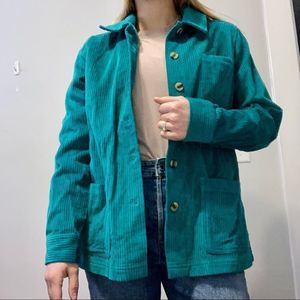 Vintage Corduroy Appleseeds 100% Cotton Ribbed Teal Green Shacket Size Small